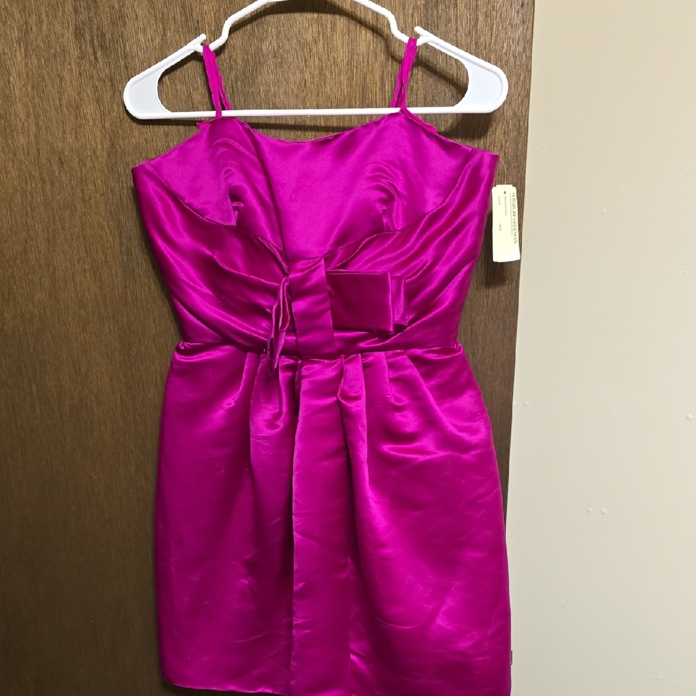 Jill Stuart Hot Pink Satin Party Dress with Bow Detail